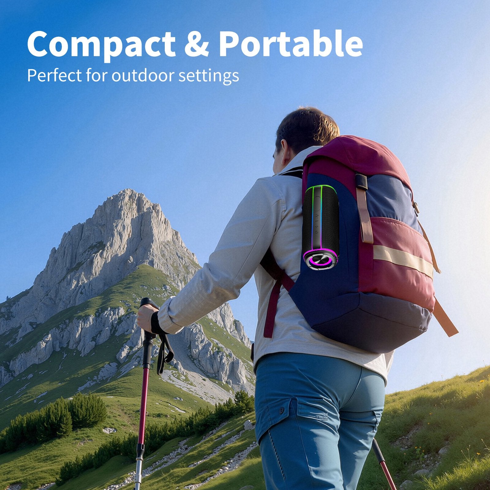 Portable Bluetooth Speaker, 30W Deep Bass Wireless Speaker with 55mm Driver, Bluetooth 5.4, IPX7 Waterproof, 4000mAh Battery, 24H Playtime, TWS Pairing, 11 RGB Light Modes for Outdoor Beach Camping S